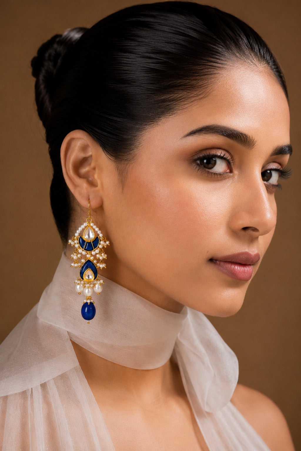 Blue Kundan Pearl Dangler Earrings