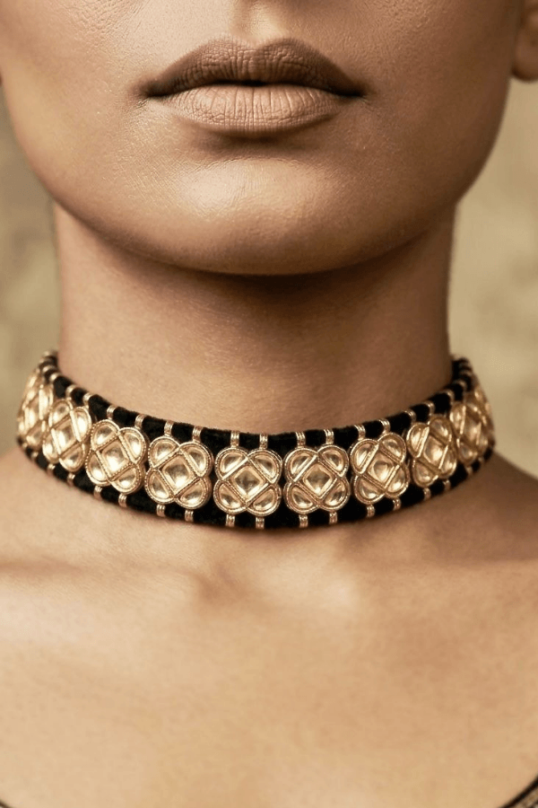 Black Thread White Kundan Choker