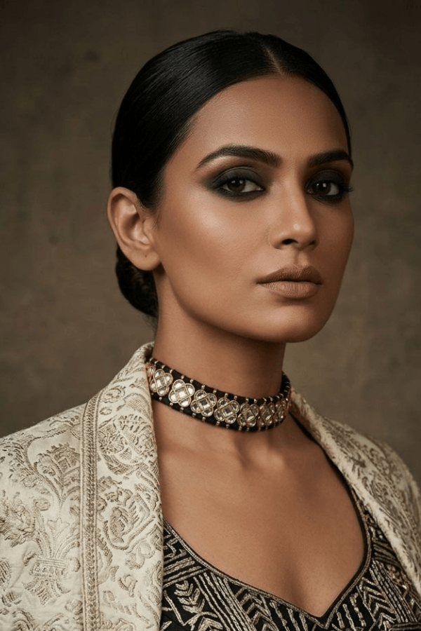 Black Thread White Kundan Choker