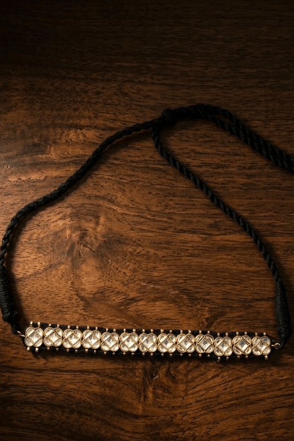 Black Thread White Kundan Choker