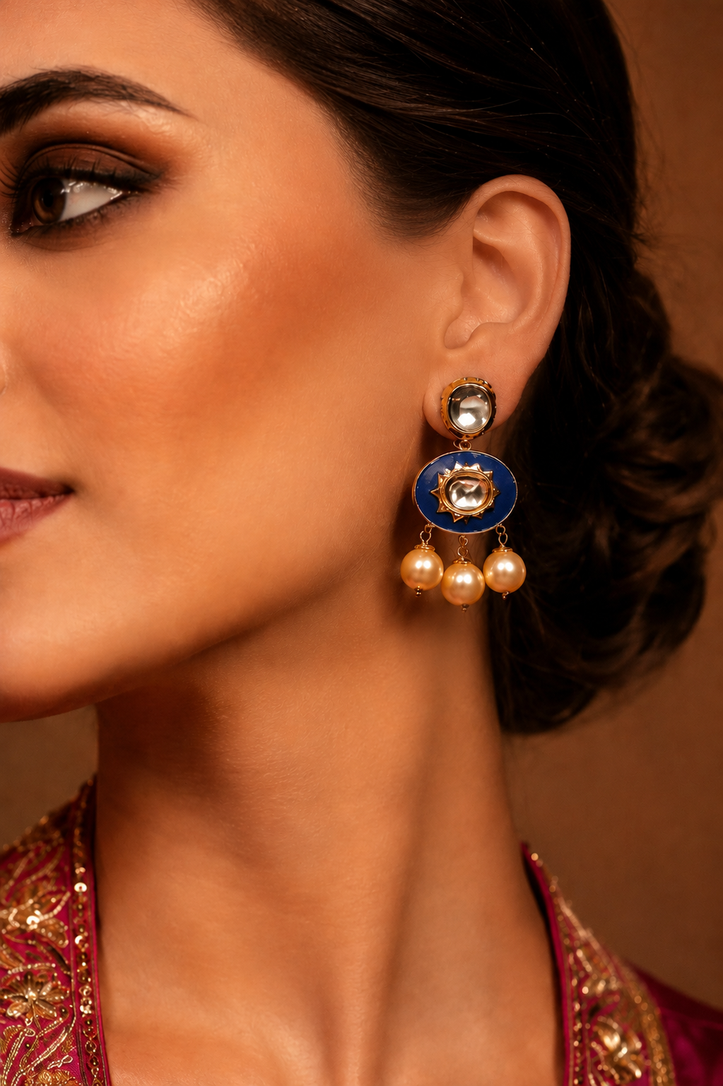 Blue Meena Pearl Dangler Earrings