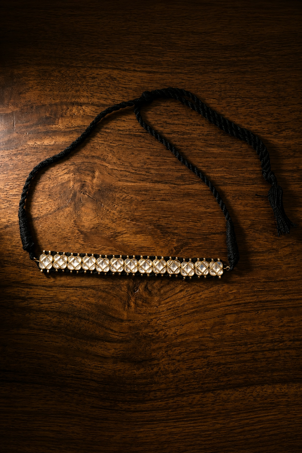 Black Thread White Kundan Choker