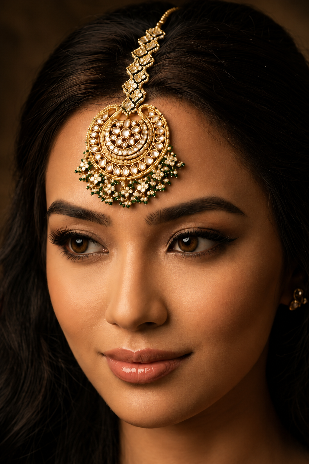 Statement Gold & White Green Hints Maang Tikka