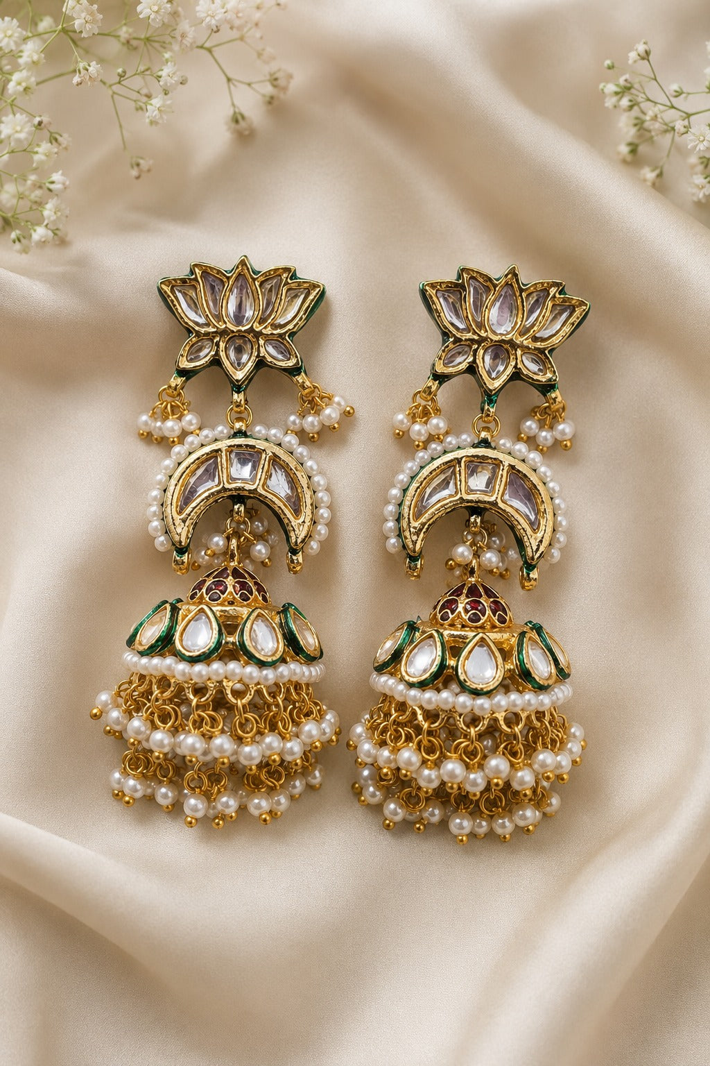 Kamal Kundan Pearls Jhumkis