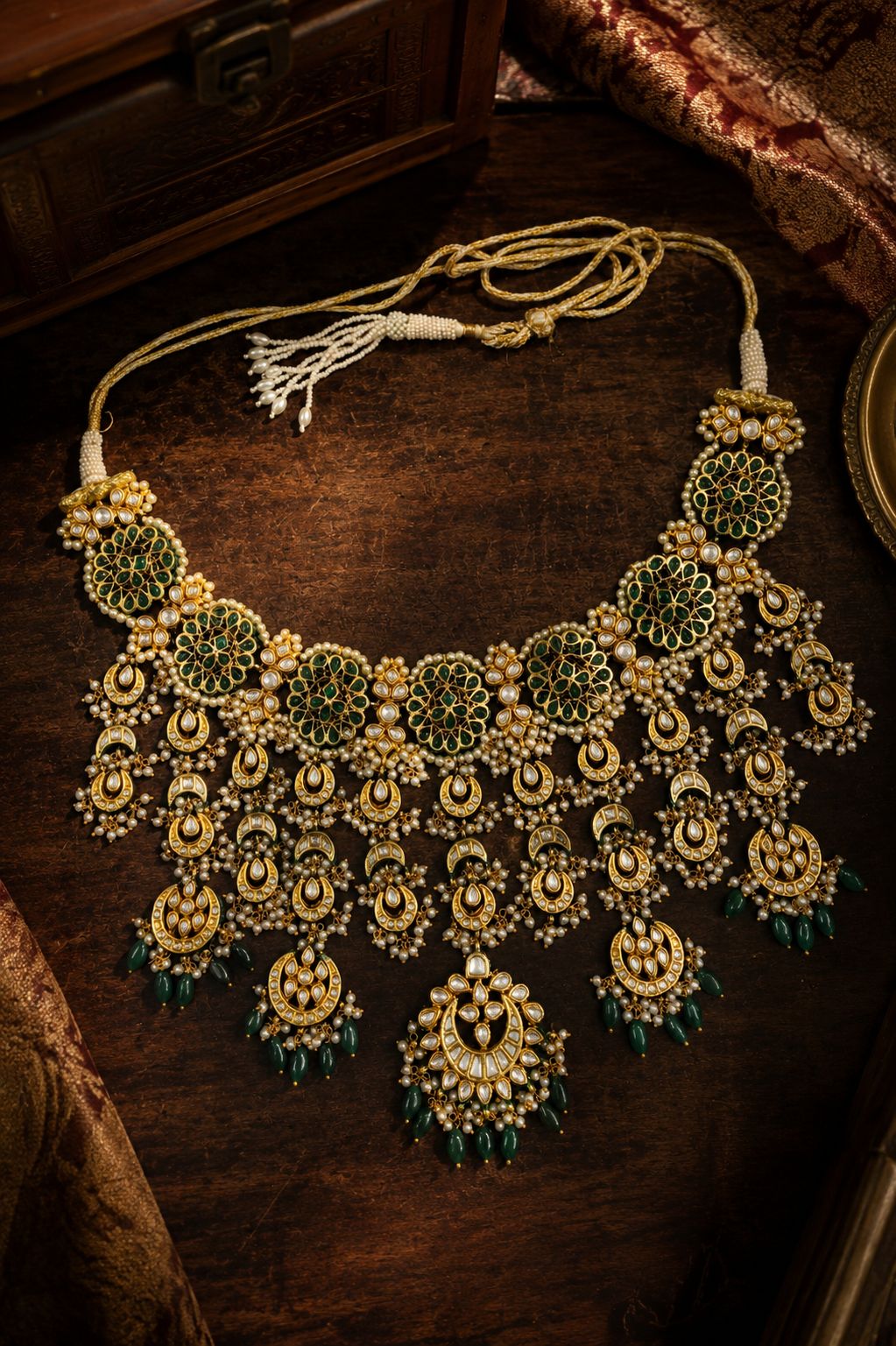 Statement Green And Gold Emerald Drops Choker Necklace