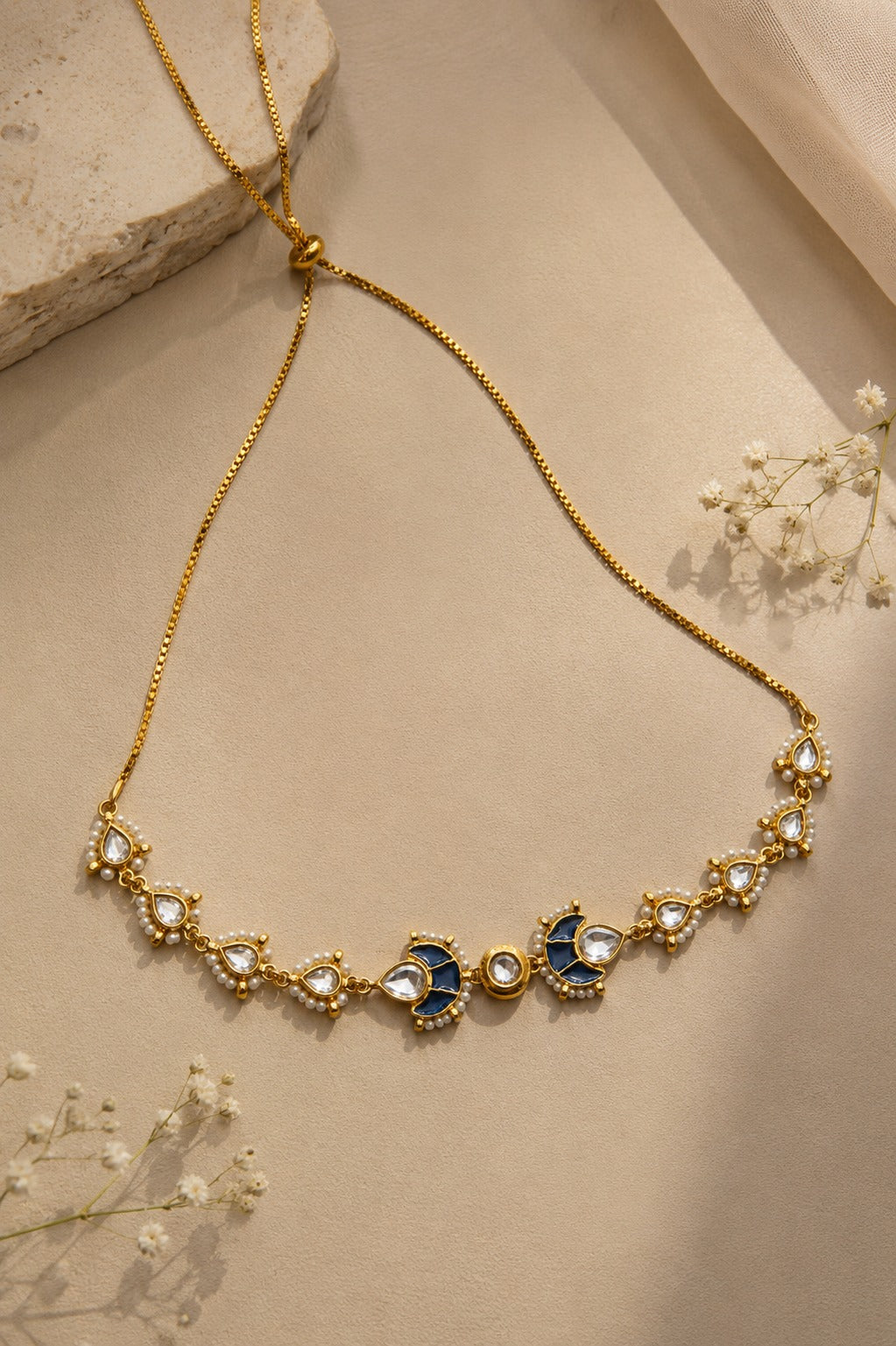 Blue Meenakari Pearls Kundan Choker Necklace