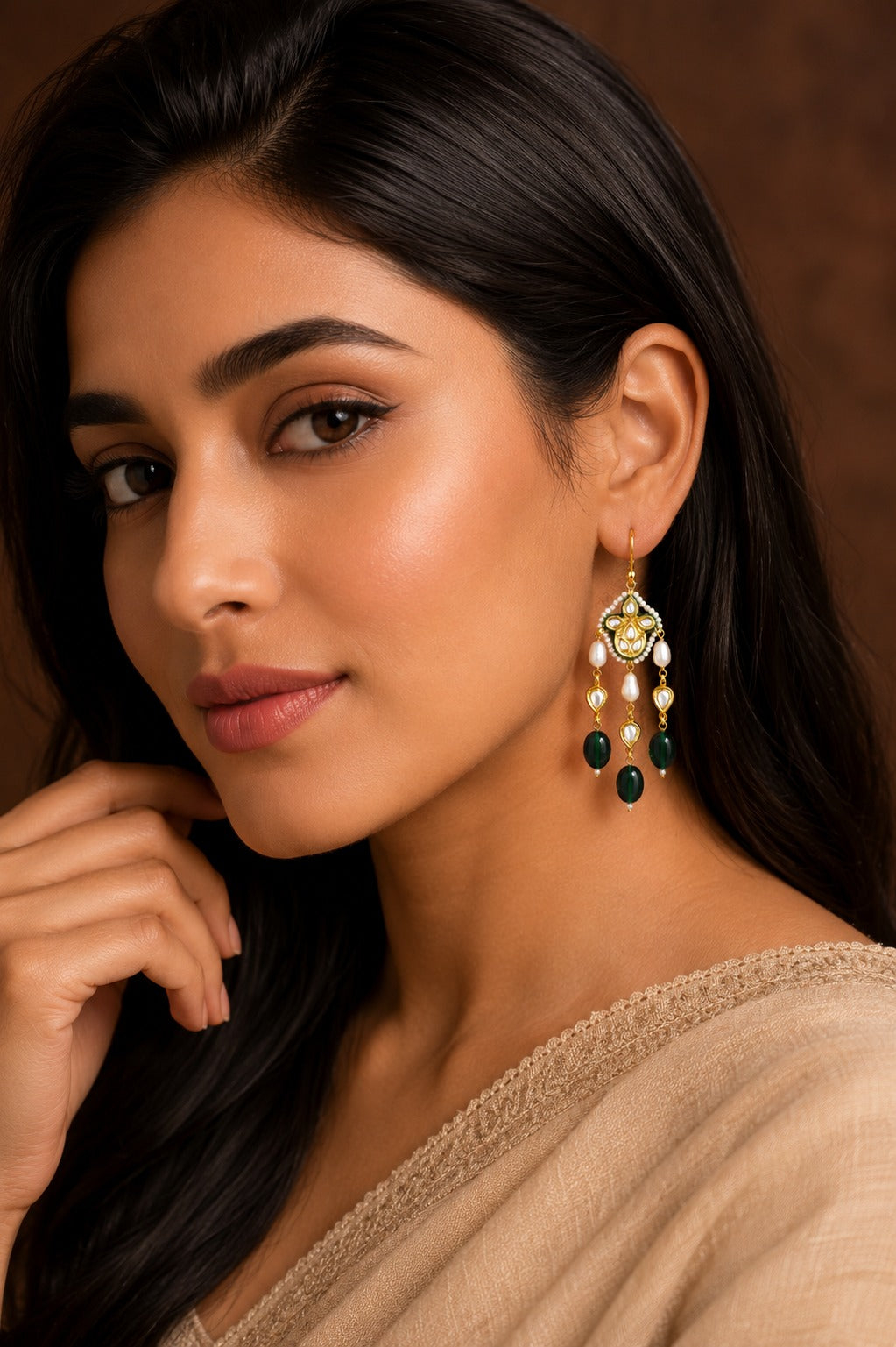 Chand Biya Garnet Kundan Earrings