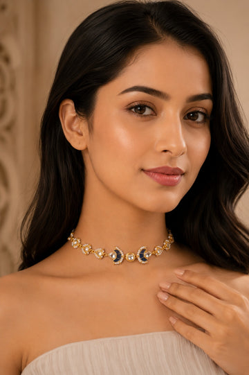Blue Meenakari Pearls Kundan Choker Necklace