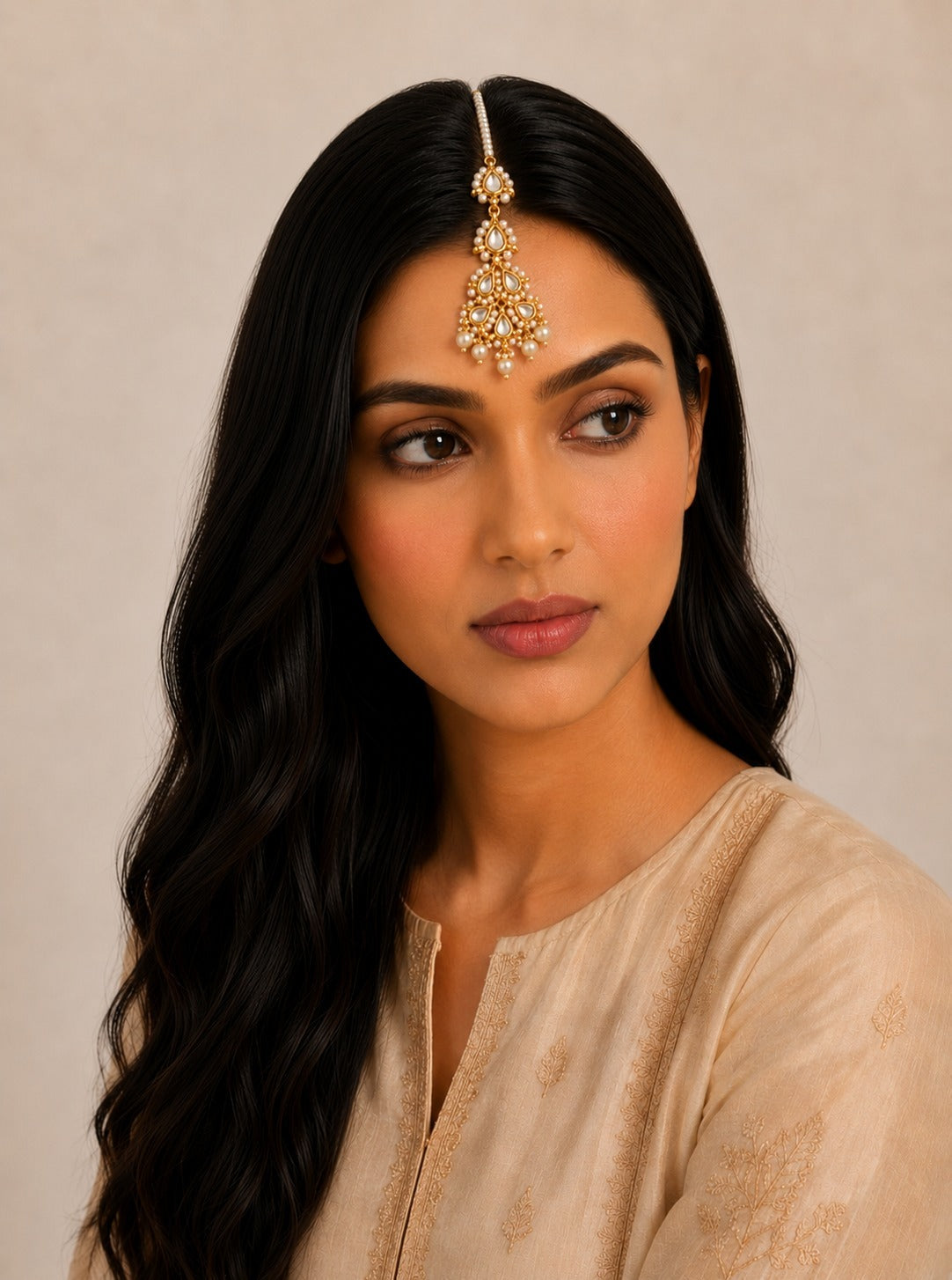 Droptop Pearls & Kundan Maang Tikka