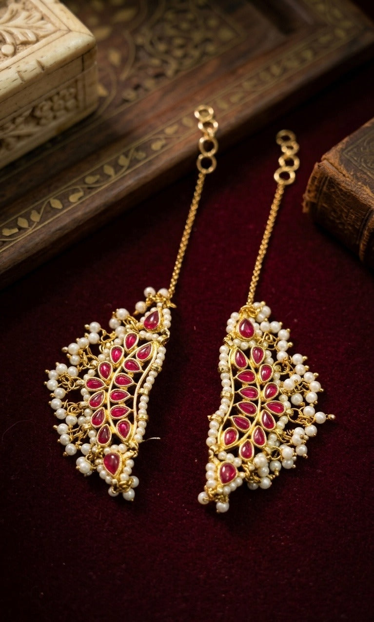 Gold Plated Pink Pearl Kundan Earcuff Earrings