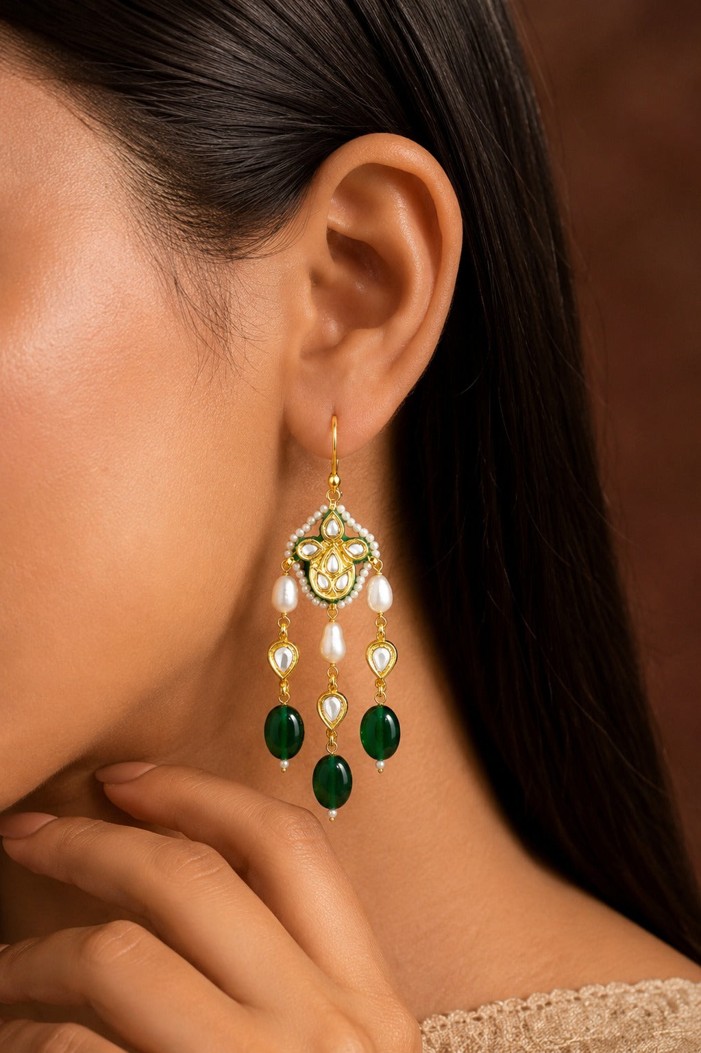Chand Biya Garnet Kundan Earrings