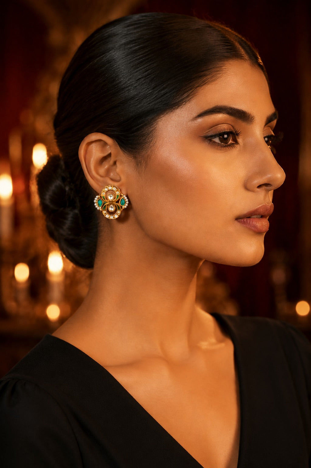 Feroza Kundan Chand Earrings