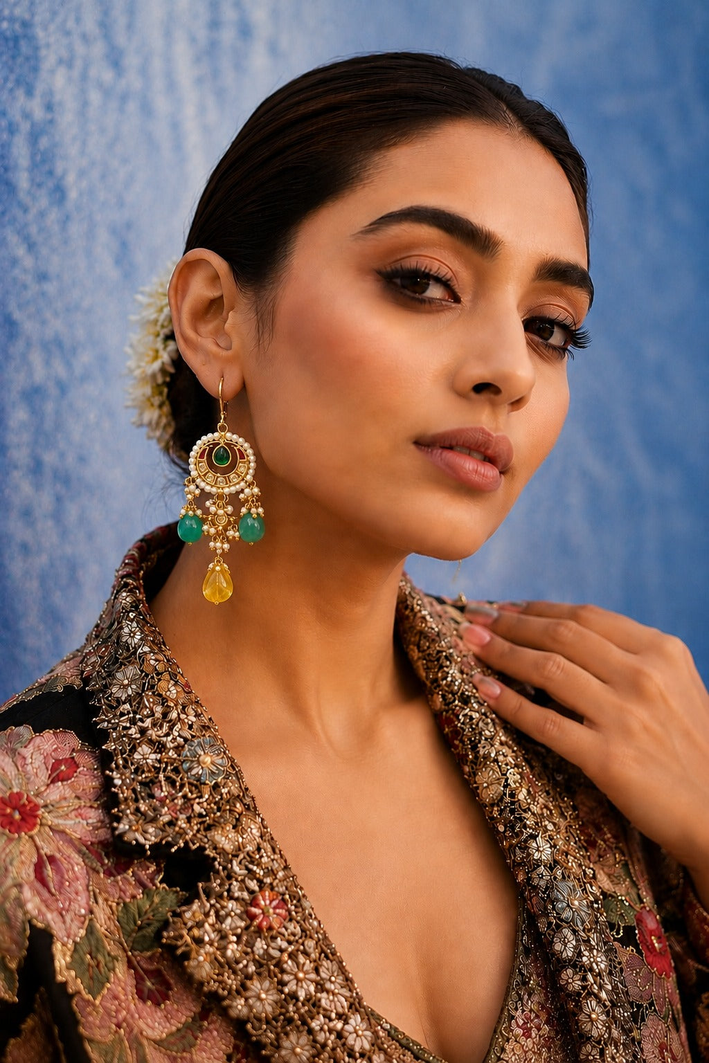 Red Kundan Green & Yellow Drop Dangler Earrings