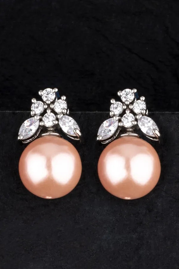 Zirconia Pink Pearl Drop Earrings