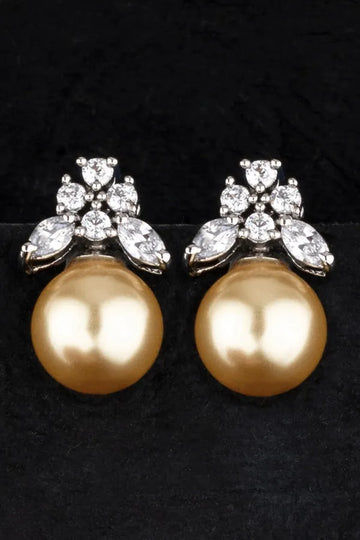 Zirconia Gold Pearl Drop Earrings