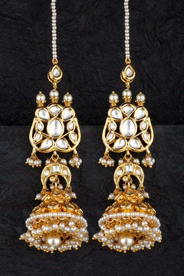 White Pearls & Kundan Jhumki Earrings
