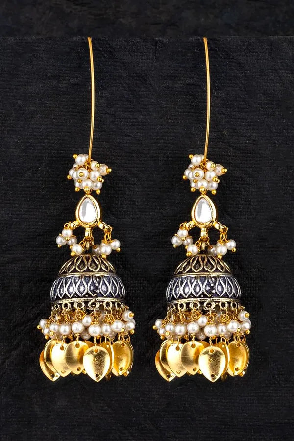 Gold Leaves Silver Jhumki