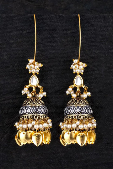 Gold Leaves Silver Jhumki