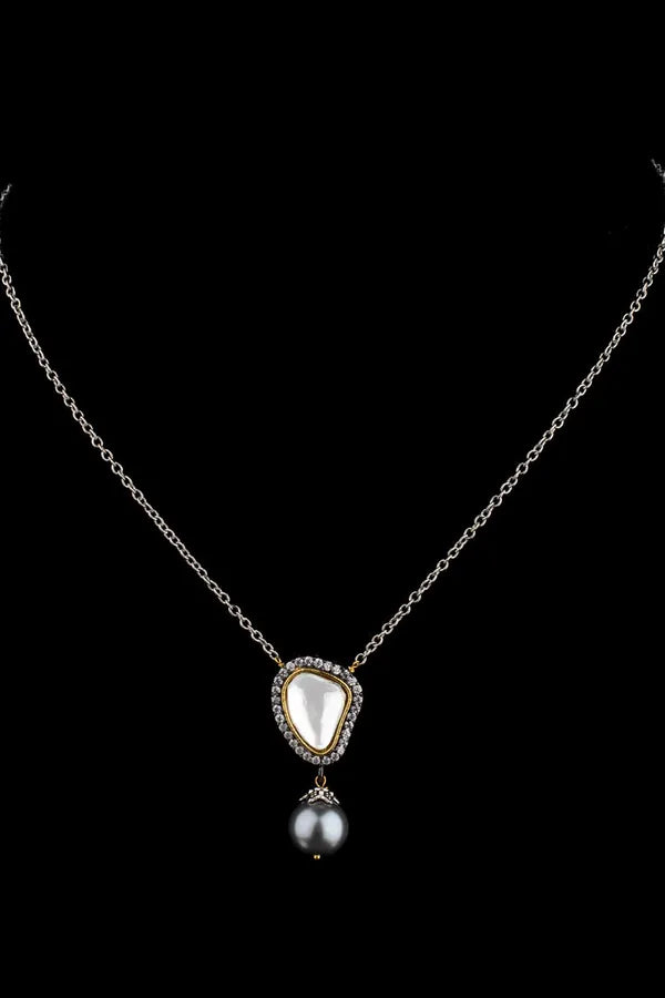 Grey Drop Polki Pendant Necklace