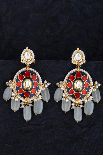 Royal Red Blue Flower Earrings