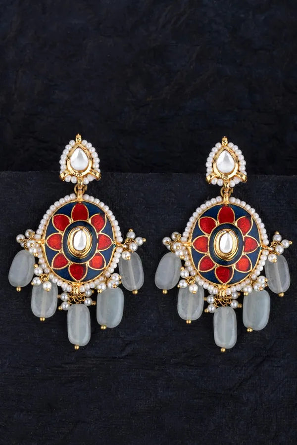 Royal Red Blue Flower Earrings