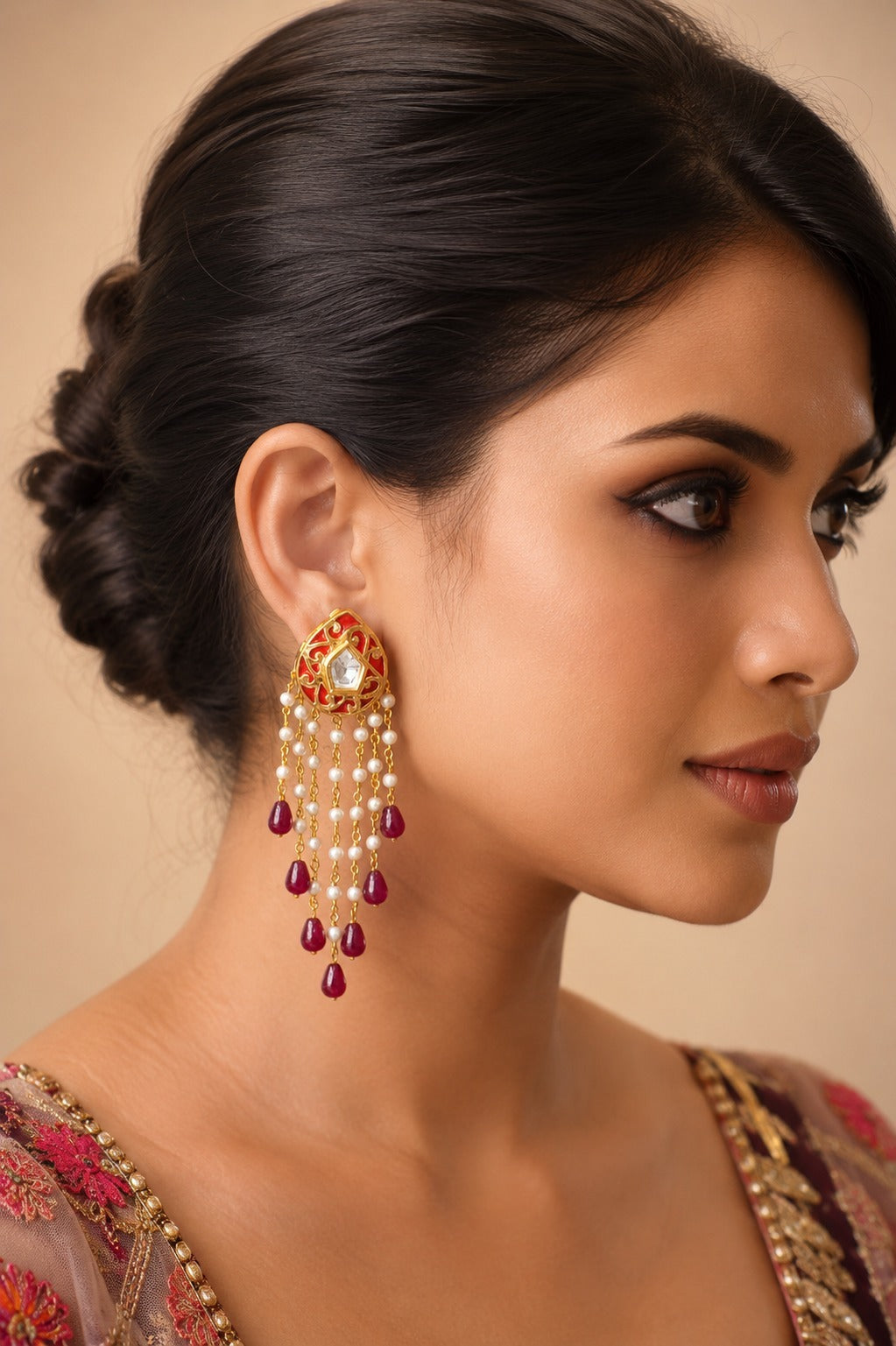 Ruby & Pearl Kundan Chandelier Earrings
