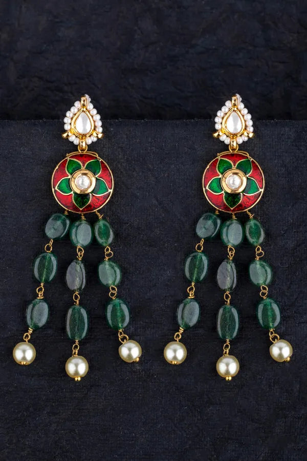 Red & Green Floret Emeralds Earrings