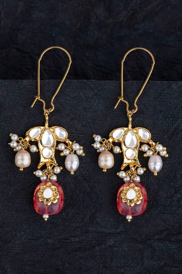 Tourmaline with Pearl Drop Kundan Earrings