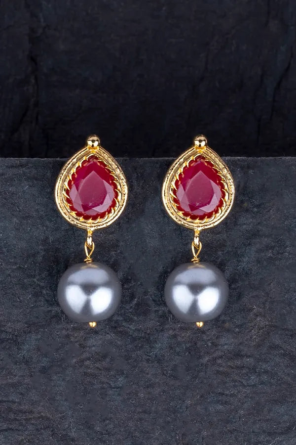 Ruby Grey Pearl Drop Earrings