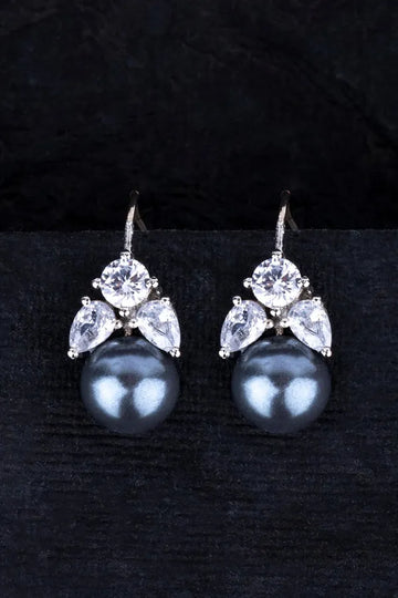 Grey Pearl Zirconia Mini Dangler Earrings