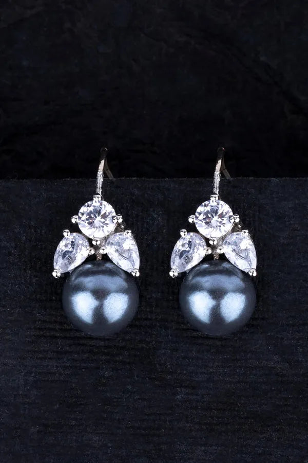 Grey Pearl Zirconia Mini Dangler Earrings