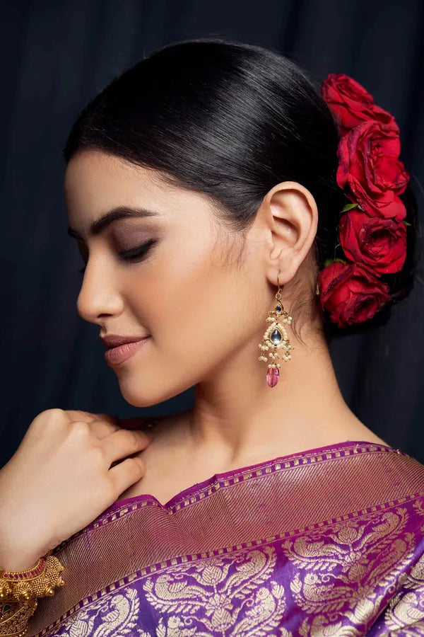 Kundan Tourmaline Drop Earrings