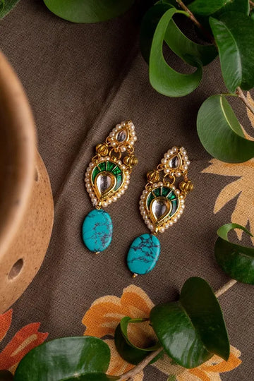 Green Kundan Turquoise Drop Earrings