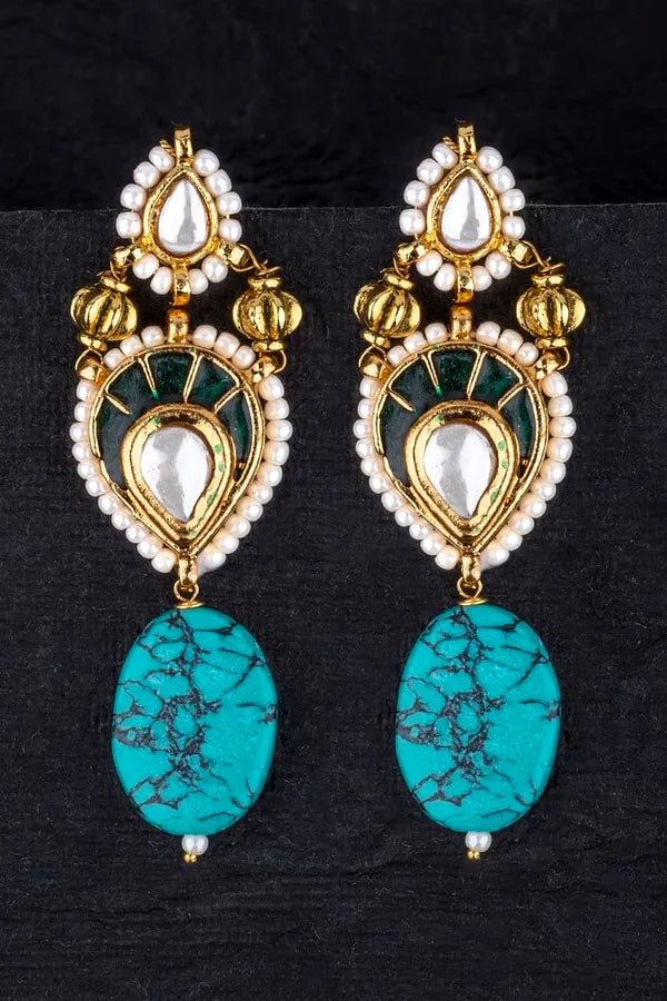 Green Kundan Turquoise Drop Earrings