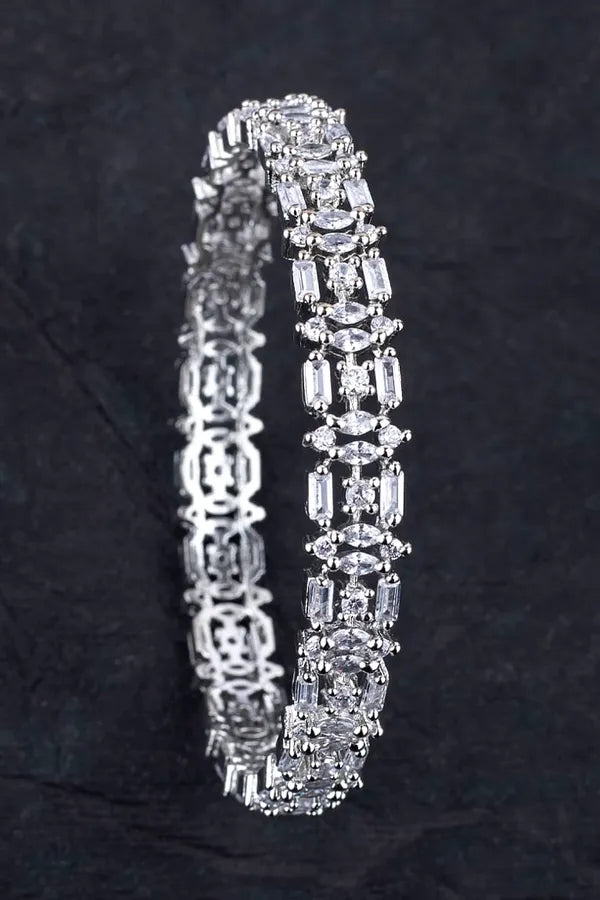 Silver Baguette Round Bangle