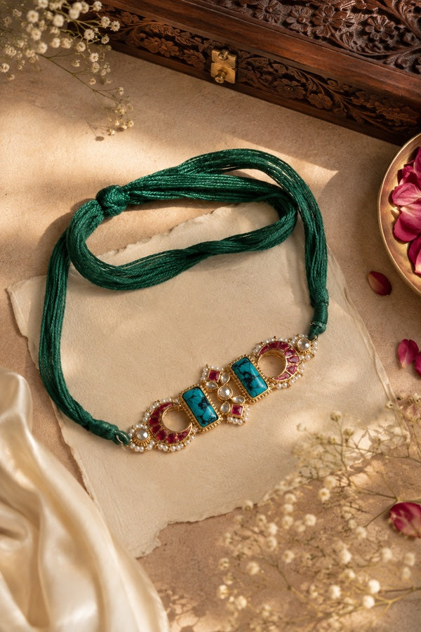 Pink Crescent Turquoise Center Pearl Choker Necklace