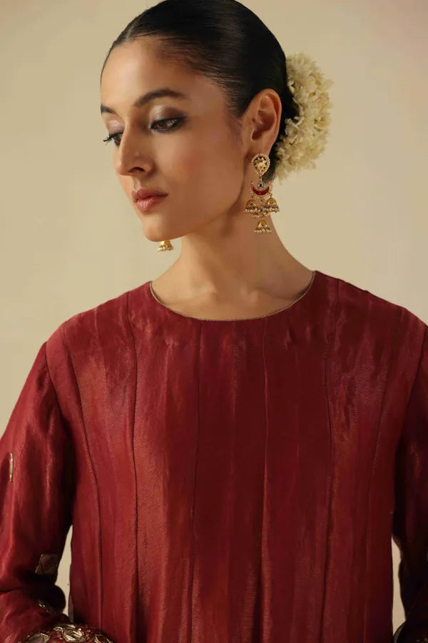 Red Chand Jhumki Earrings