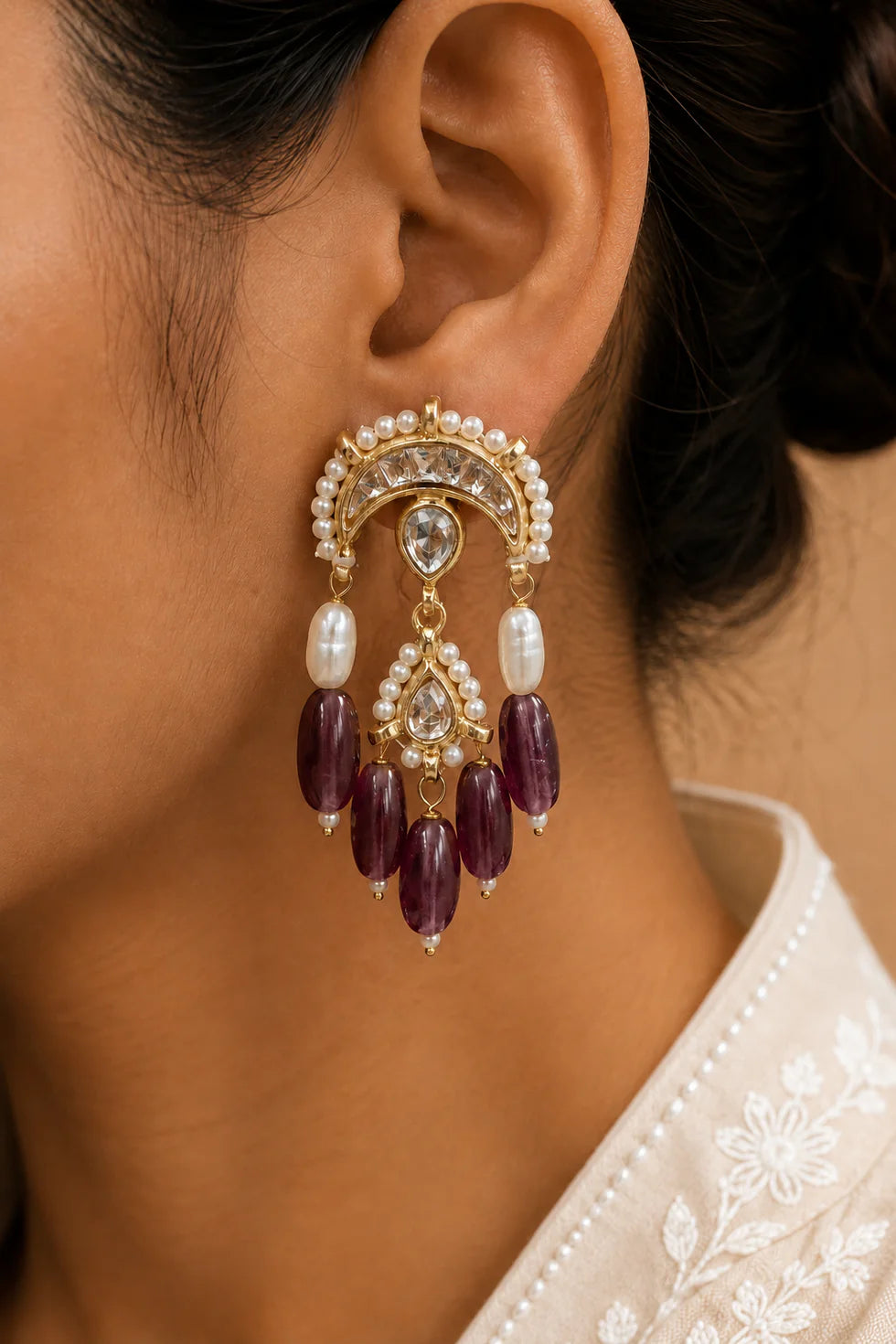 Chand Amethyst Pearl Kundan Dangler Earrings