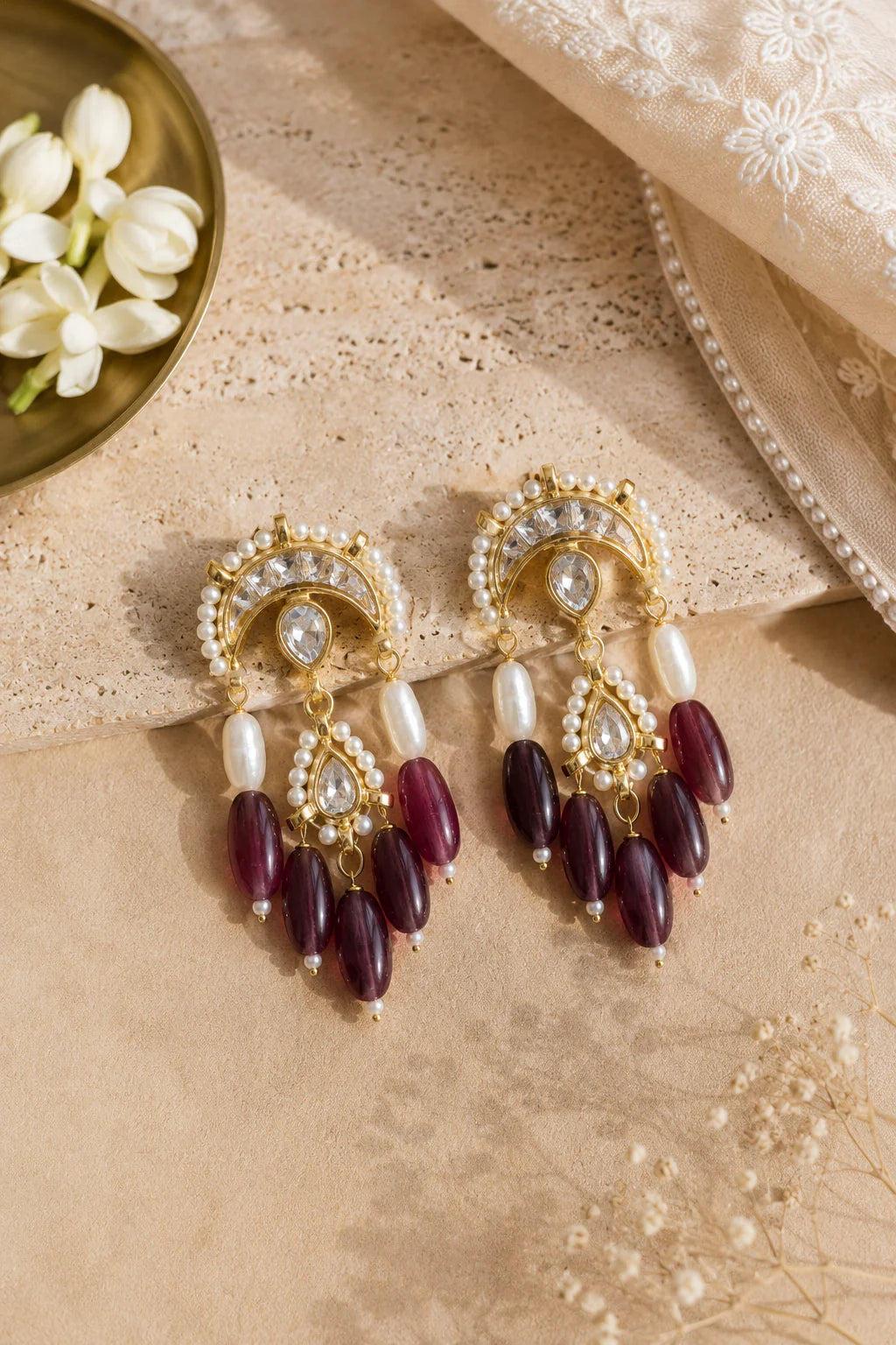 Chand Amethyst Pearl Kundan Dangler Earrings