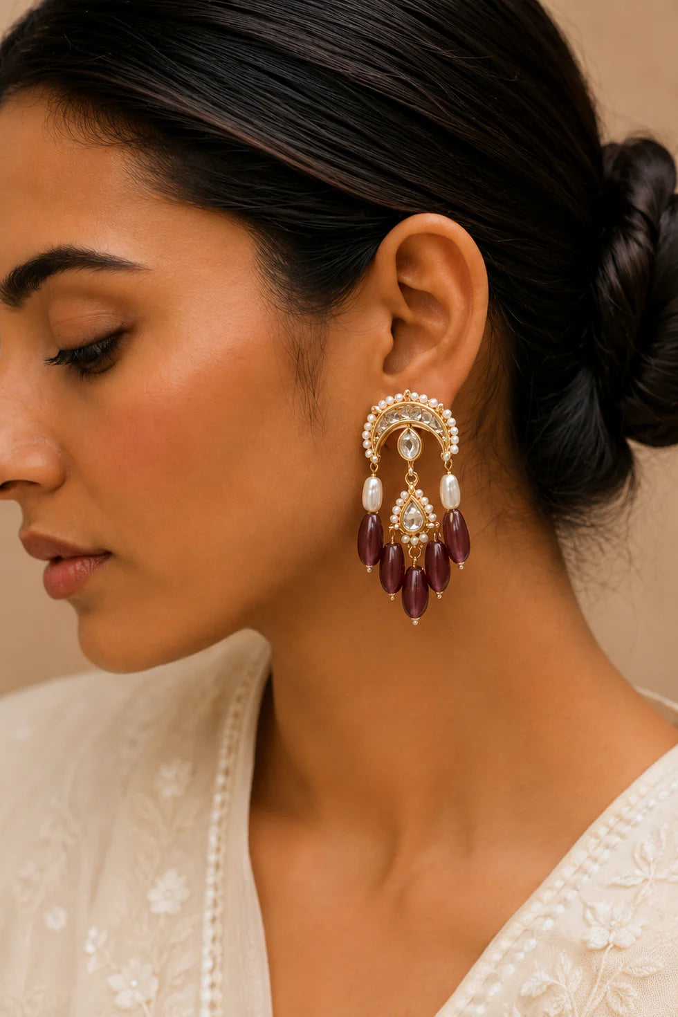 Chand Amethyst Pearl Kundan Dangler Earrings