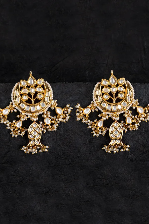 Kundan Fish Crescent Gold Earrings