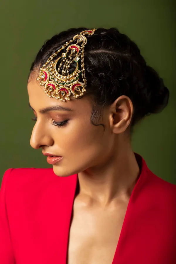 Red Kundan & Pearls Passa