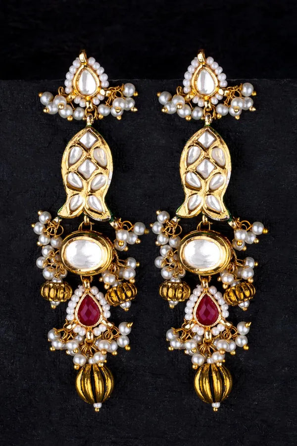 Paheli Fish Kundan Pearls Danglers