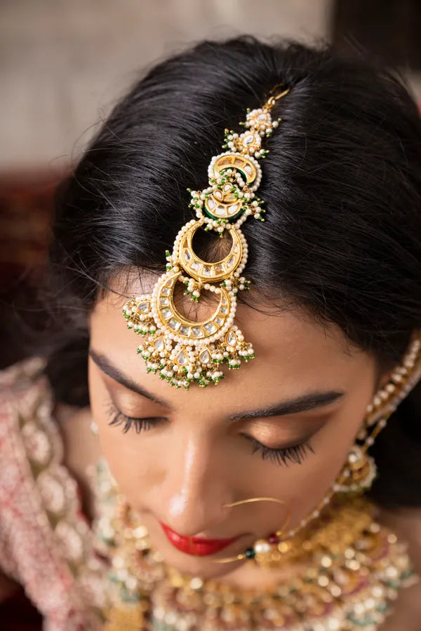 Chandrika Green Hints Gold Maang Tikka