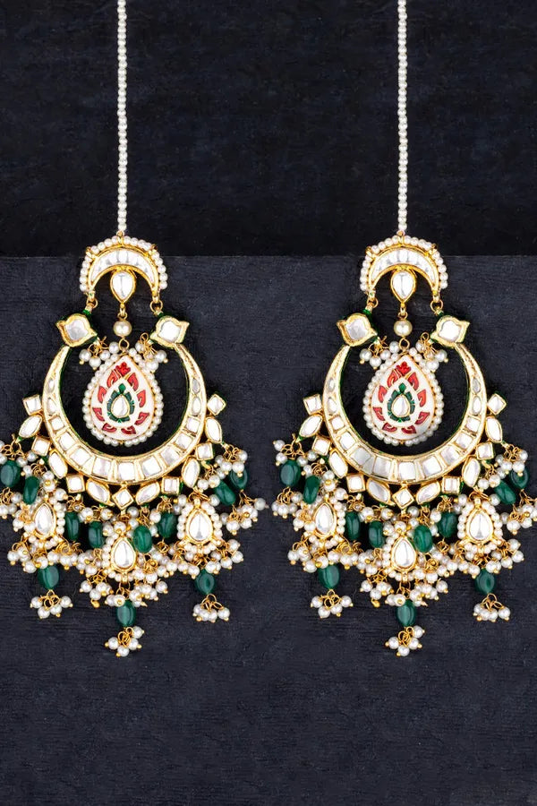 Red Green Meenakari Emeralds Pearls Chandbalis