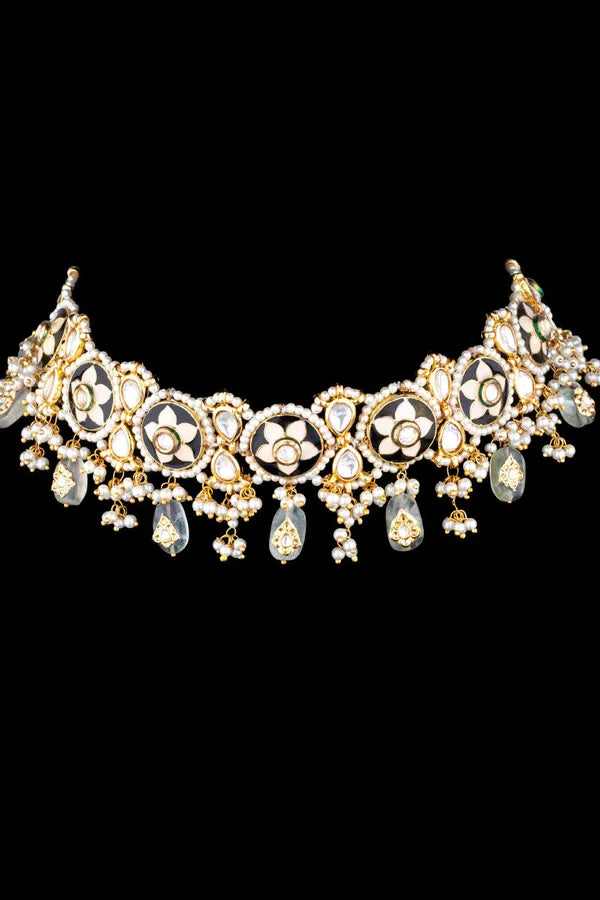Black Meena Kundan Biya Barium Choker
