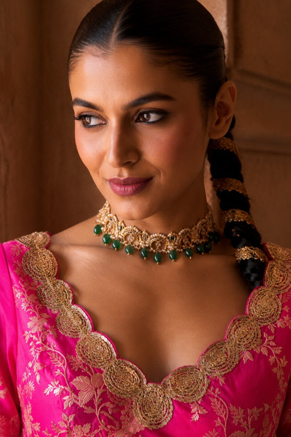 Emeralds Pearls Chand Kundan Necklace