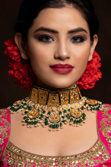 Red Emeralds Jodha Kundan Choker