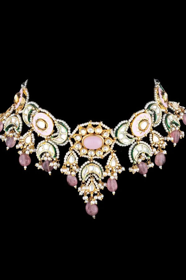 Pink Rose Quartz Kundan Choker