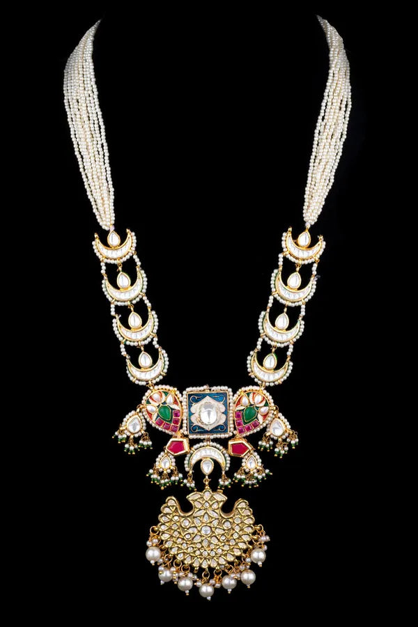 Blue Meenakari Red Kundan Pearl Rani Haar